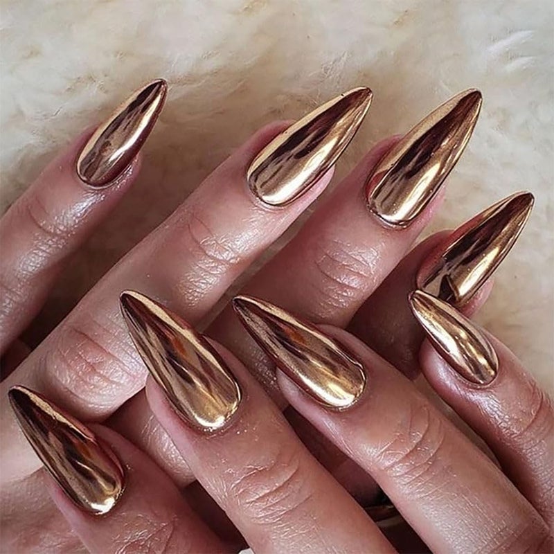 CTTHNBD 6 Packs (144 Pcs) Press on Nails, Short Press on Nails Square, Almond Press on Nails Medium, Chrome Fake Nails Metallic Glue on Nails Gel False Nails for Women, Stick on Nails Kit 12 Sizes-6 Styles - Image 4